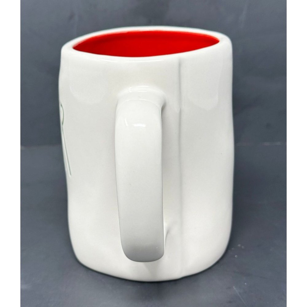 RAE DUNN CHEER White Coffee Mug Green LL Long Letter Red Interior Christmas - Picture 2 of 8